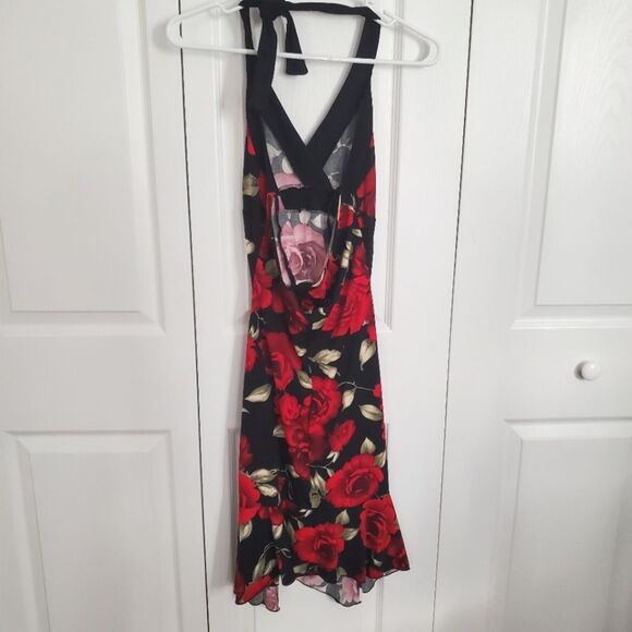 Vintage Perseption Floral Rose Print Halter Dress Made in USA Size Small - Picture 4 of 6